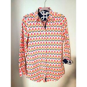 Tizzie Pink Blue Yellow Geometric Print Long Sleeve Button-Up Sz M